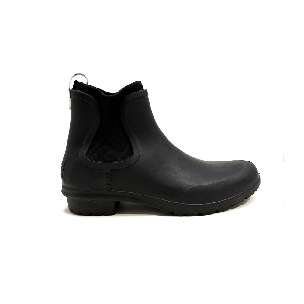 UGG | Chevonne Rain Boots Black Rubber Chelsea Ankle   Sheepskin Insole Size 7